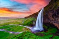 Sunrise on Seljalandfoss waterfall