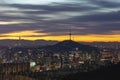 Sunrise of Seoul city namsan Seoul tower in South Korea Royalty Free Stock Photo