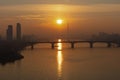 Sunrise of Seoul City Skyline and Han river Royalty Free Stock Photo