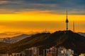 Sunrise seoul city Skyline,Viewpoint from Inwangsan mountain Seoul , South Korea Royalty Free Stock Photo