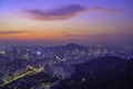 Sunrise of Seoul Downtown cityscape . Aerial view of Seoul Tower. Royalty Free Stock Photo