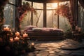 Sunrise Serenity: A Cozy Bed Amidst Blooming Flowers