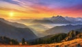 Sunrise Serenity Over Alpine Peaks: Nature\'s Morning Embrace