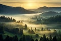 Sunrise Serenity Over the Tapestry of Green Foggy Hills Royalty Free Stock Photo