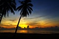 Sunrise and shadow coconut on beach Thung Wua