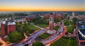 Sunrise Shafer Tower at Ball State University aerial Muncie Indiana panorama