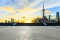 Sunrise Shanghai urban architectural landscape and square ground Royalty Free Stock Photo