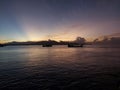 Sunrise, ship, beach and the beautiful sky