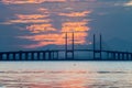 Sunrise by the shore with view of Penang Bridge Royalty Free Stock Photo