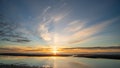 Sunrise shot over the sea and beautiful cloud. sun disappeared behind a big cloud over ocean Royalty Free Stock Photo