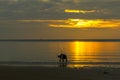 Sunrise silhouette fisherman in beach