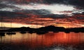 Sunrise Silhouette sail boats at Port Denarau Fiji Royalty Free Stock Photo