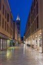 Sunrise at Siroka ulica street towards saint Anastasia cathedral in Zadar, Croatia Royalty Free Stock Photo