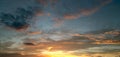 Sunrise sky with clouds. Sunset Sky on Twilight in the Evening with Sunset. Cloud Nature Sky Backgrounds. Dusk clouds. Royalty Free Stock Photo