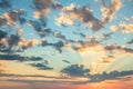 Sunrise sky, gentle colors of soft clouds and sunshine with rays Royalty Free Stock Photo