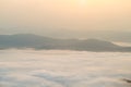 Sunrise sky and misty layer mountain in the morning