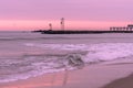 sunrise sky with shore birds and seagulls flying over the Atlantic Ocean near the Shark River Inlet Royalty Free Stock Photo