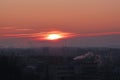 Sunrise.Smog Winter air polution city