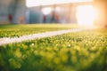 Sunrise at Soccer Football Pitch. Close-up Image of Football Field White Sideline Royalty Free Stock Photo