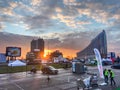 Sunrise in Sofia, Bulgaria in the Metro parking lot