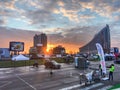 Sunrise in Sofia, Bulgaria in the Metro parking lot