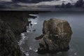 Sunrise at stack rocks, on dramatic coast of Pembrokeshire, South Wales, Uk Royalty Free Stock Photo