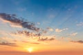 Sunrise sundown sky with  soft clouds and sunbeams Royalty Free Stock Photo