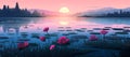 Sunrise or sunset above lily pond Royalty Free Stock Photo