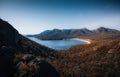 Sunrise Sunset Aerial view of Wineglass Bay beach and mount amos. Freycinet Park, Tasmania, Australia Royalty Free Stock Photo