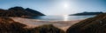 Sunrise Sunset Aerial view of Wineglass Bay beach and mount amos. Freycinet Park, Tasmania, Australia Royalty Free Stock Photo