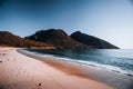 Sunrise Sunset Aerial view of Wineglass Bay beach and mount amos. Freycinet Park, Tasmania, Australia Royalty Free Stock Photo