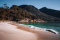 Sunrise Sunset Aerial view of Wineglass Bay beach and mount amos. Freycinet Park, Tasmania, Australia Royalty Free Stock Photo