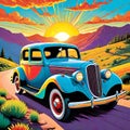 Sunrise sunset country road automobile touring car drive