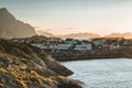 Sunrise and Sunset at Henningsvaer, fishing village located on several small islands in the Lofoten archipelago, Norway