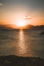 Sunrise and Sunset at Henningsvaer, fishing village located on several small islands in the Lofoten archipelago, Norway Royalty Free Stock Photo