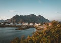 Sunrise and Sunset at Henningsvaer, fishing village located on several small islands in the Lofoten archipelago, Norway Royalty Free Stock Photo