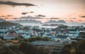 Sunrise and Sunset at Henningsvaer, fishing village located on several small islands in the Lofoten archipelago, Norway Royalty Free Stock Photo