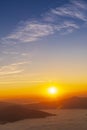 Sunrise or Sunset Landscape of the mountain and sea of mist in winter sunrise view from top of Doi Pha Tang mountain , Chiang Rai, Royalty Free Stock Photo