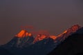 Sunrise Sunset in the mountains of Himalayas Nepal Api Base Camp Trek, Darchula, Nepal Royalty Free Stock Photo