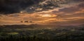 Sunrise and sunset over the city of Liberec, Czech republic. over Jested. View from the view Cisarsky kamen