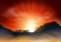 Sunrise or sunset over a mountain range Royalty Free Stock Photo