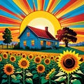 Sunrise sunset sunflower field bloom country harvest Royalty Free Stock Photo