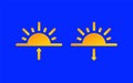 Sunrise, Sunset Weather forecast info icons set. Sun and arrow symbol paper cut style. Climate weather element. Trendy