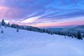 Sunrise sunset winter mountains landscape violet pink blue sky cloud snow Royalty Free Stock Photo