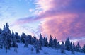 Sunrise sunset winter mountains landscape violet pink blue sky cloud snow Royalty Free Stock Photo