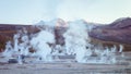 Sunrise in the Tatio geysers, northern Chile, Atacama region, cl