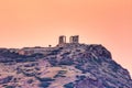 The sunrise at the temple of Poseidon in Sounio, Greece Royalty Free Stock Photo