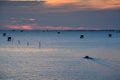 Sunrise time ,Boat and Thai fisherman village in Bangtaboon Pet Royalty Free Stock Photo