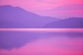 Sunrise time at lake or river with mountain on the background. in pink color tone. Royalty Free Stock Photo