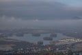 Sunrise time on Radobyl hill over valley of river Labe and Lovosice town Royalty Free Stock Photo